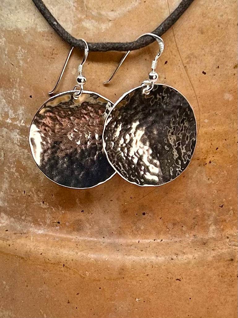 Hammered Large Solid Round Earrings