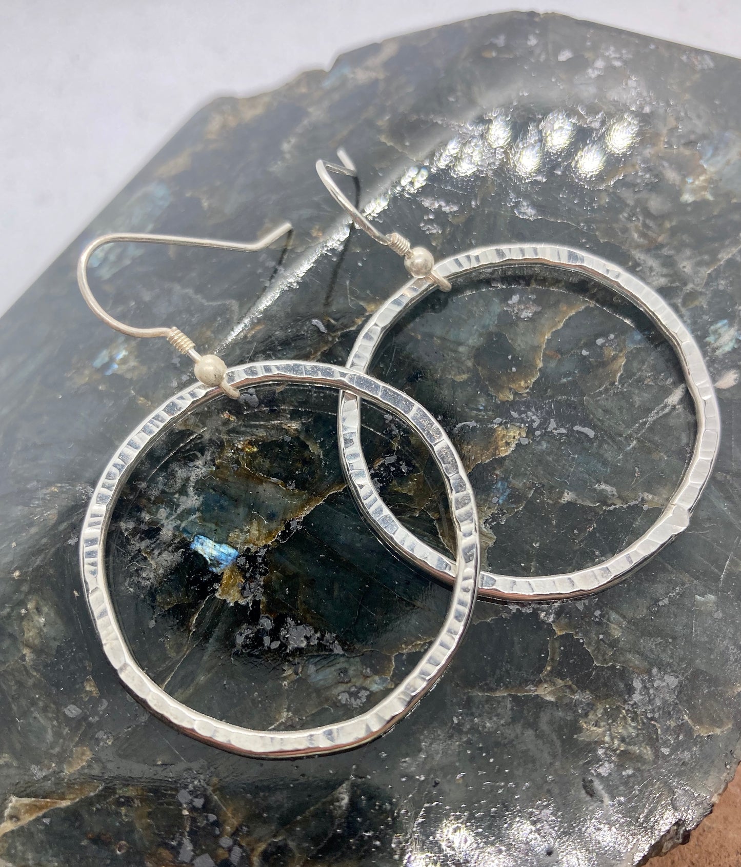 Large Hammered Circle Earrings in 925 Silver