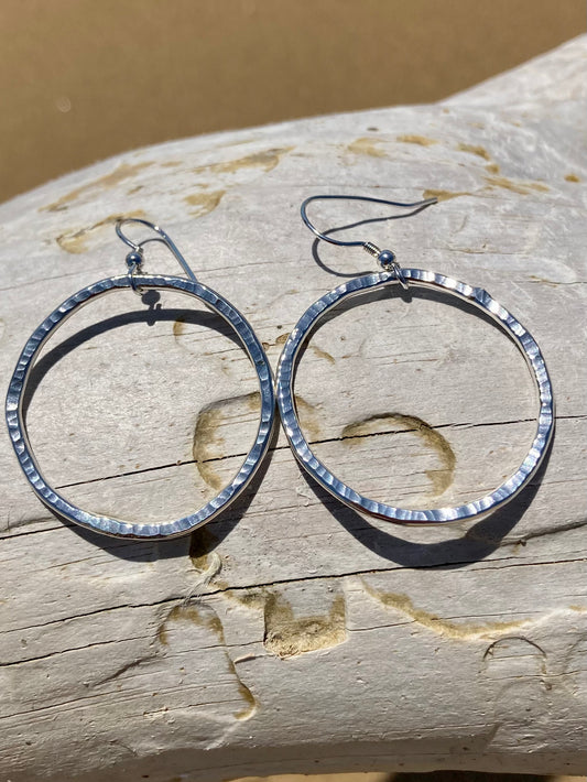 Large Hammered Circle Earrings in 925 Silver