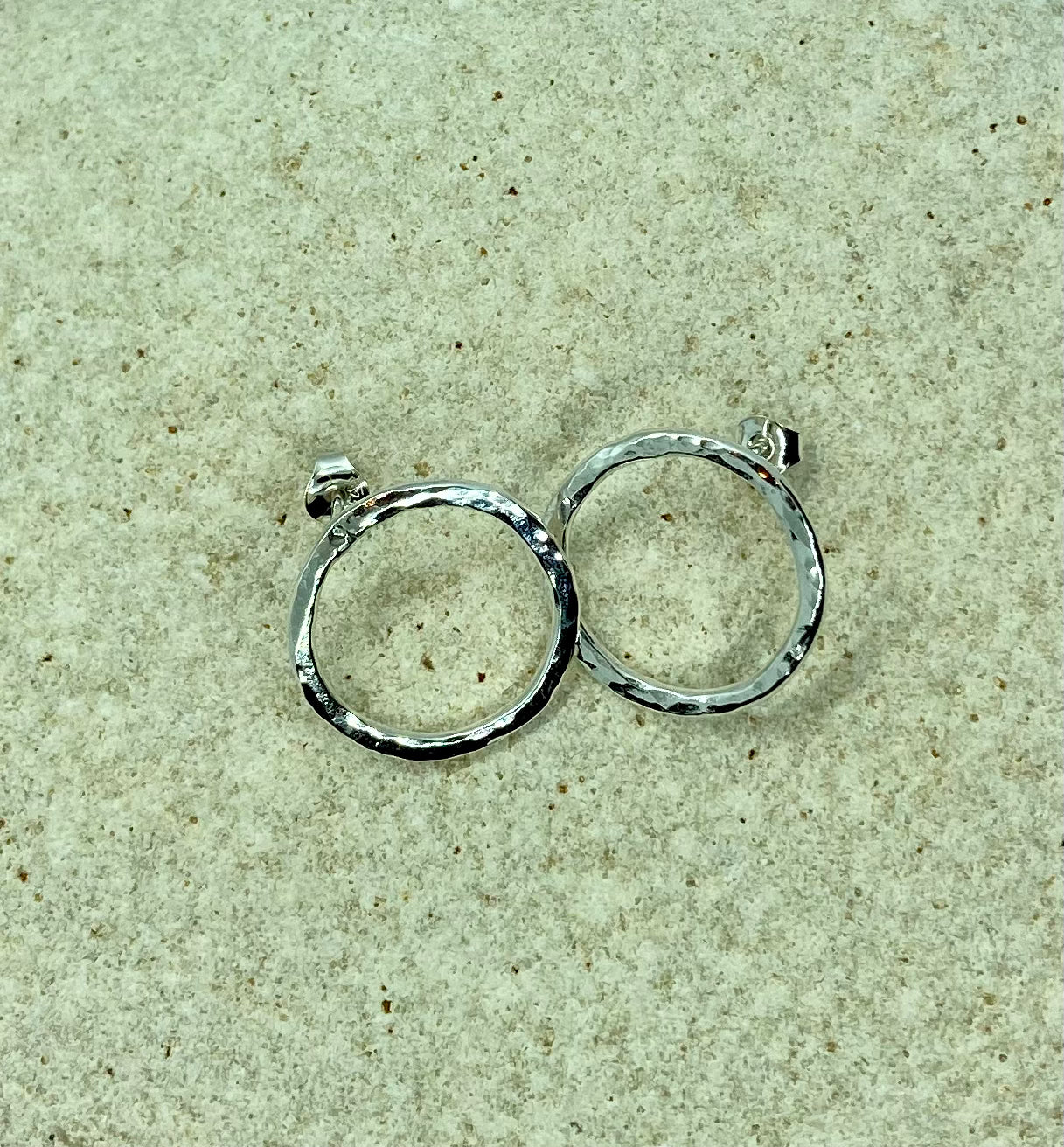 Hammered Circle Earrings in 925 Silver