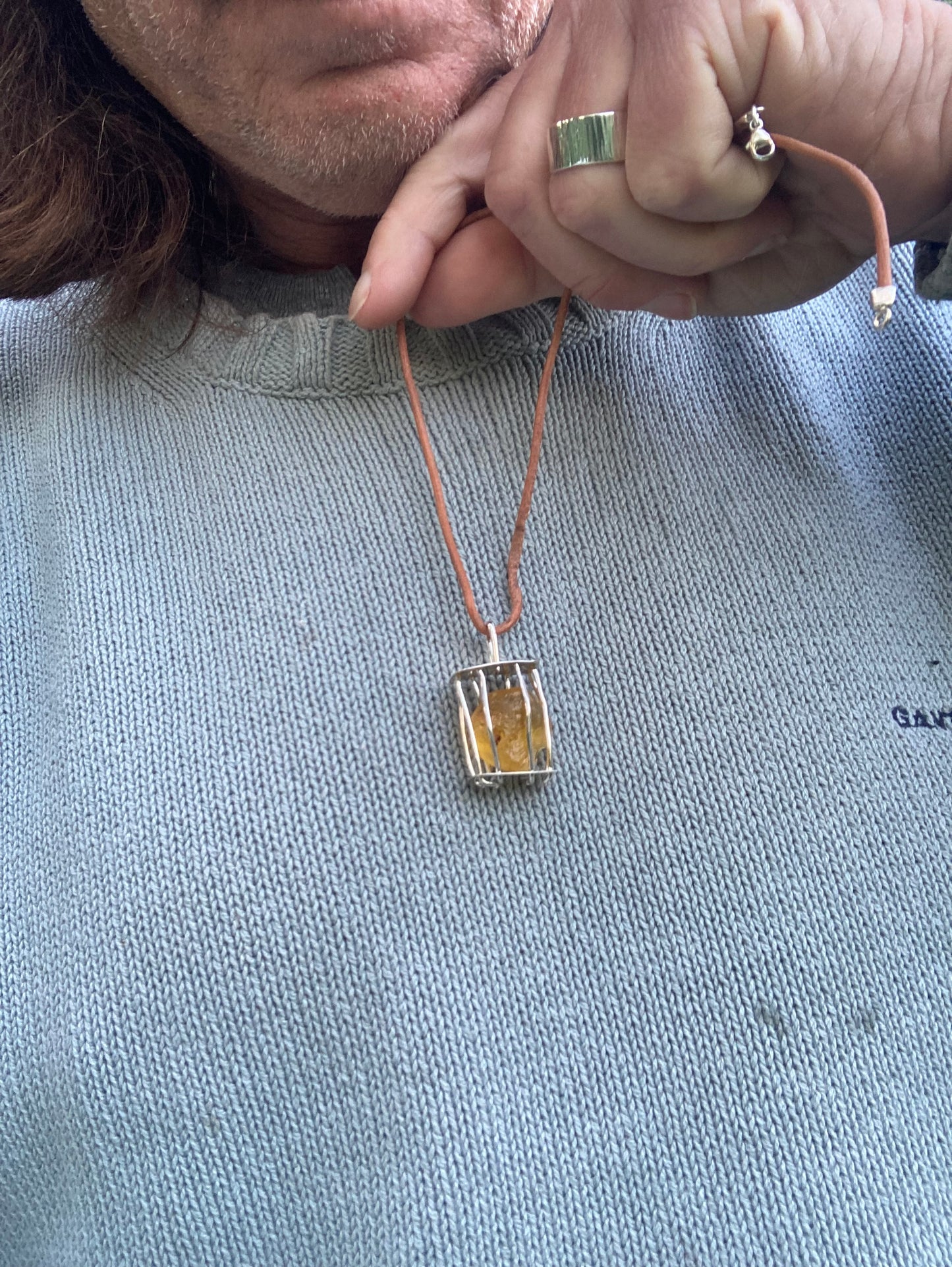 Amber cage pendant