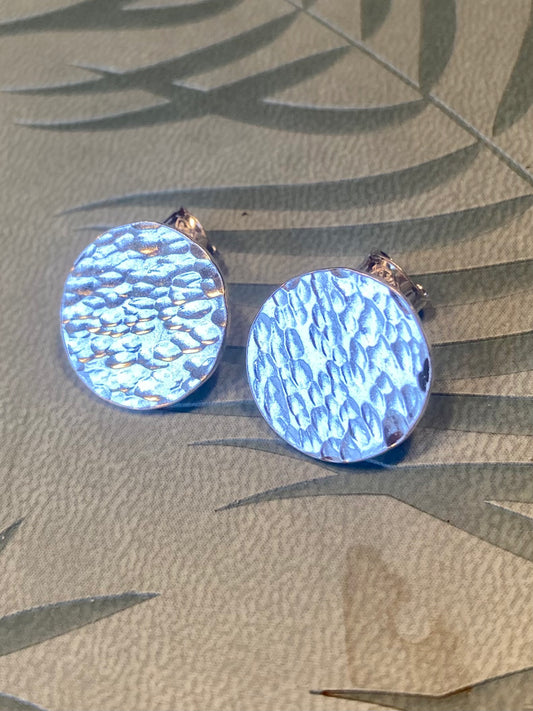 Hammered Solid Circle Earrings in 925 Silver