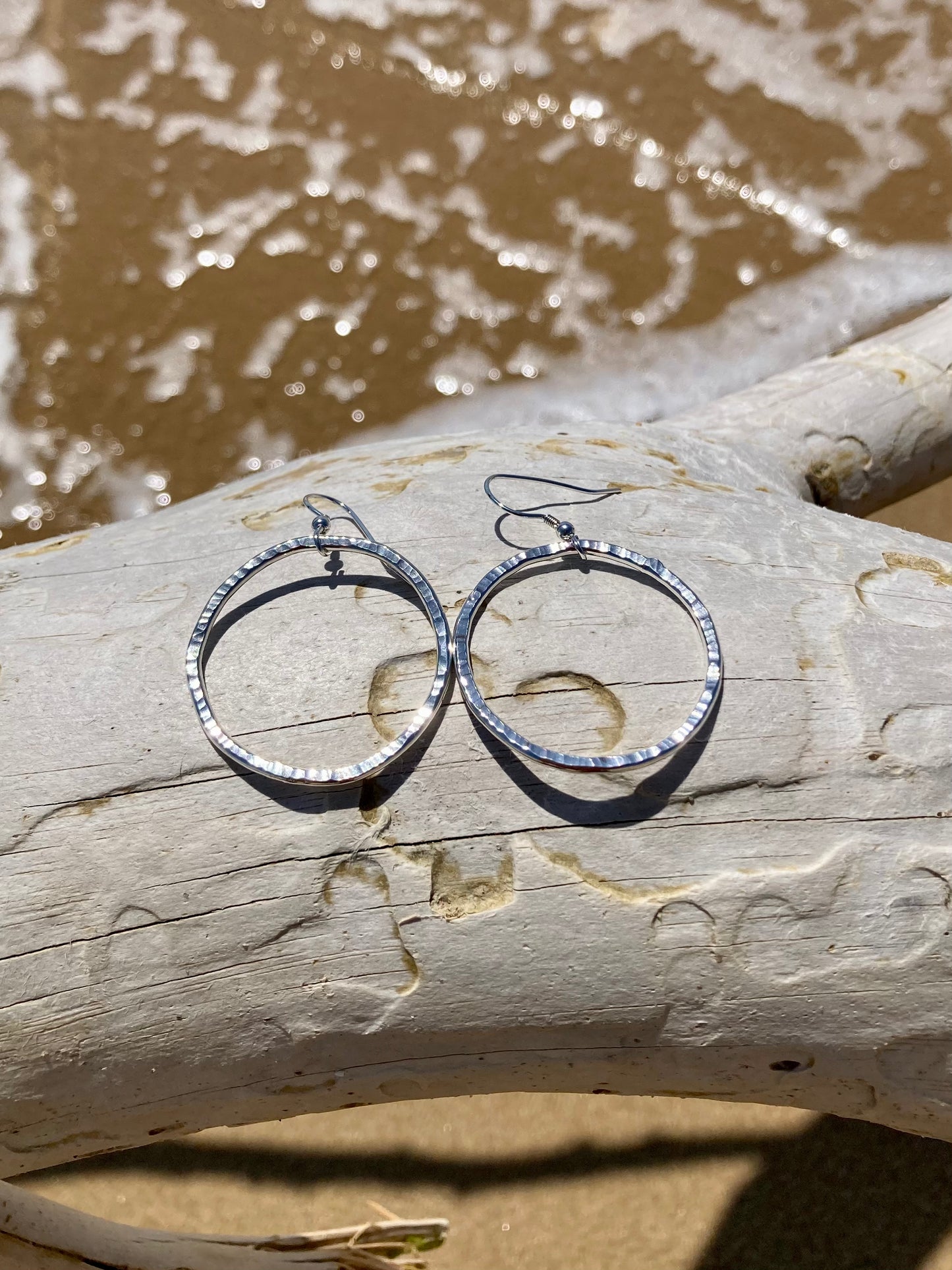Large Hammered Circle Earrings in 925 Silver