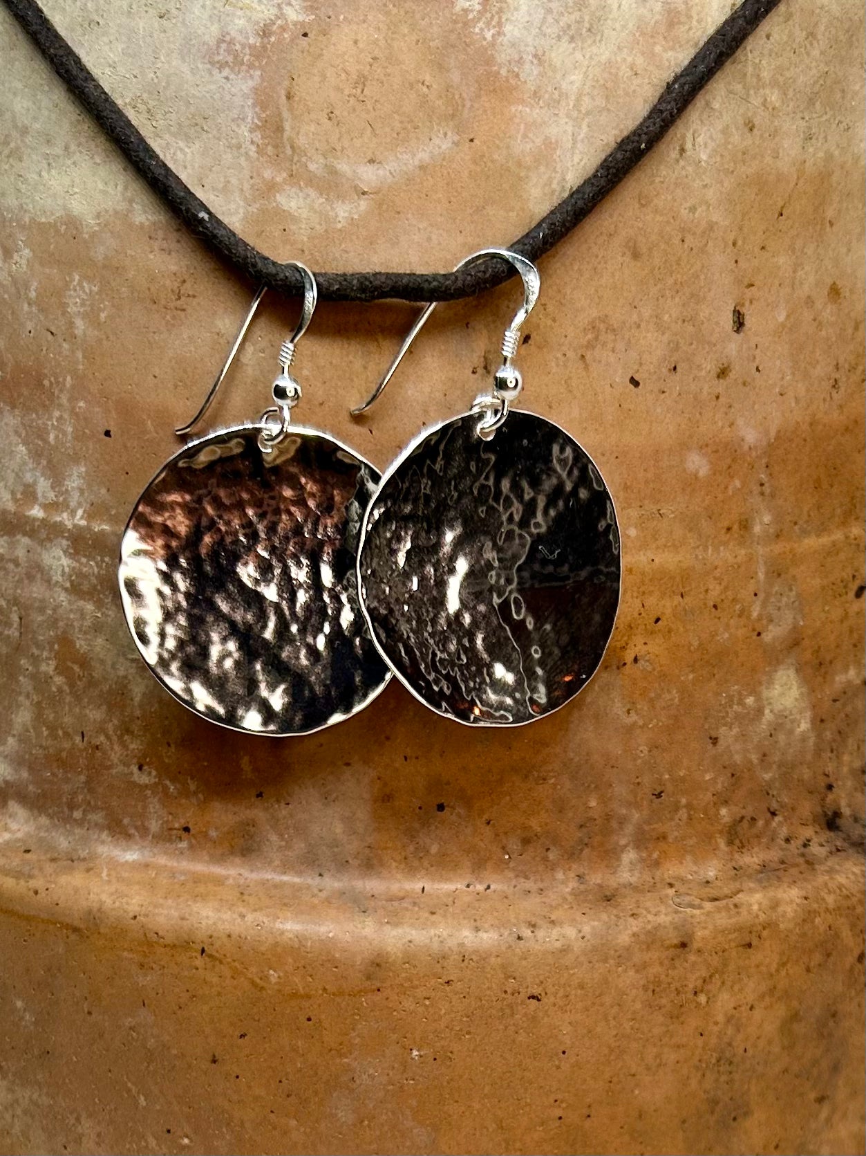 Hammered Large Solid Round Earrings