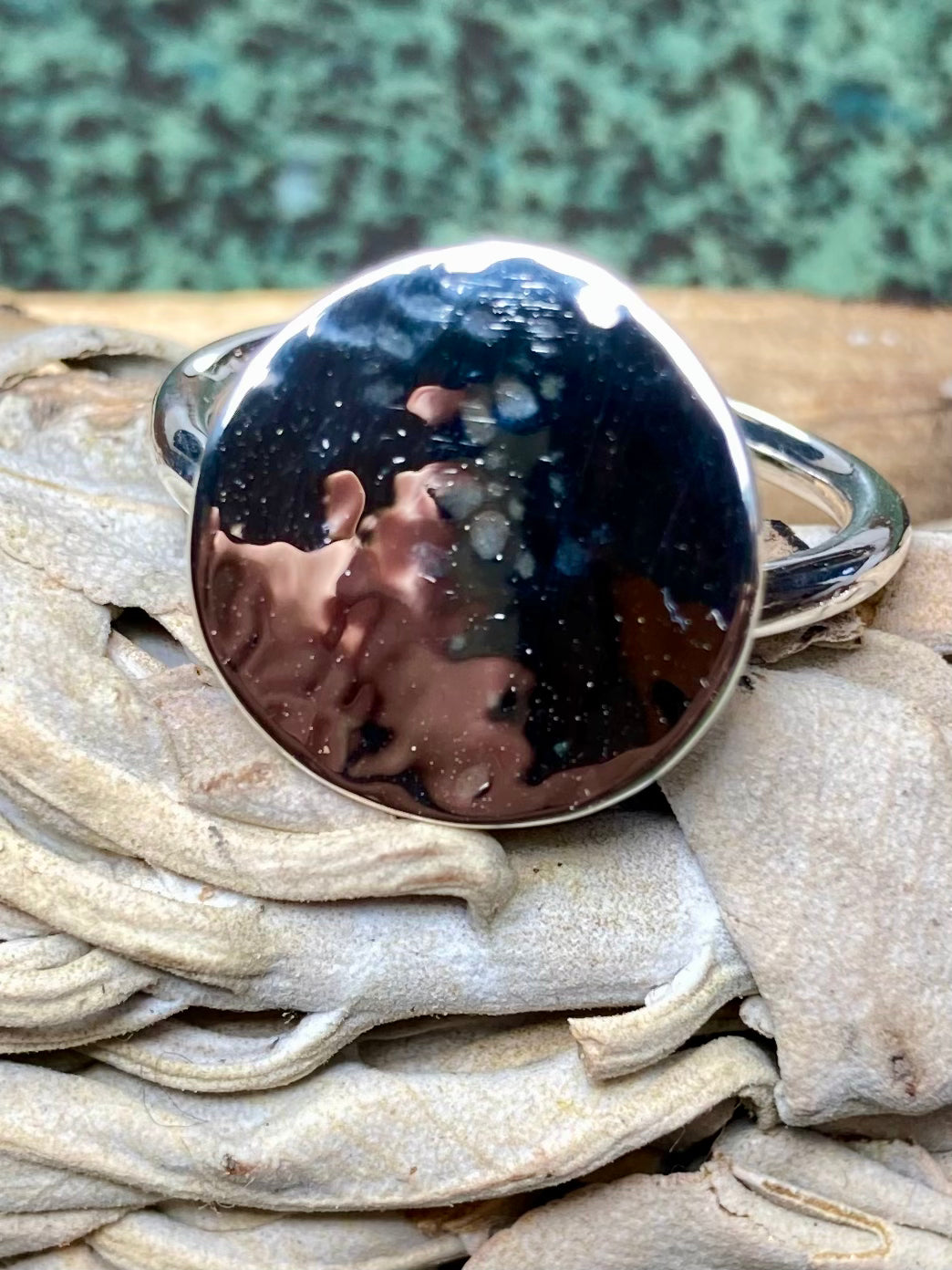 Textured Curved Disc Ring in 925 Silver