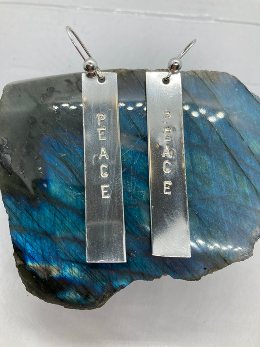 Stamped Peace Earrings in 925 Silver